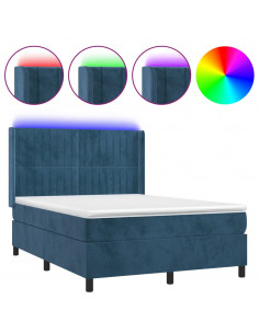 Letto a Molle con Materasso e LED Blu Scuro 140x190 cm