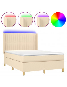 Letto a Molle con Materasso e LED Crema 140x190 cm in Tessuto