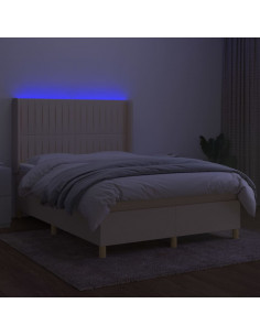 Letto a Molle con Materasso e LED Crema 140x190 cm in Tessuto 2