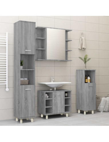 Armadietto Bagno Grigio Sonoma 30x30x95 cm in Legno Multistrato