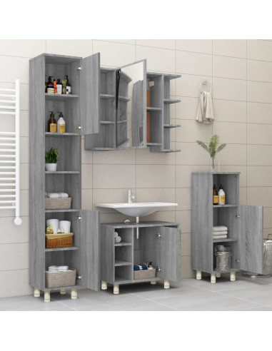 Armadietto Bagno Grigio Sonoma 30x30x95 cm in Legno Multistrato