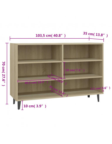 Credenza Rovere Sonoma 103,5x35x70 cm in Legno Multistrato