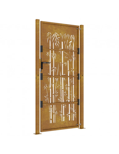 Cancello da Giardino 105x205 cm in Acciaio Corten Design Bambù