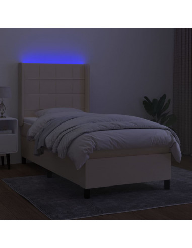 Letto a Molle con Materasso e LED Crema 90x200 cm in Tessuto
