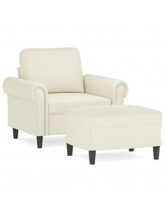 Poltrona con Poggiapiedi Crema 60 cm in Velluto