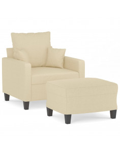 Poltrona con Poggiapiedi Crema 60 cm in Tessuto