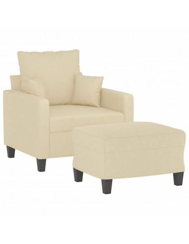 Poltrona con Poggiapiedi Crema 60 cm in Tessuto