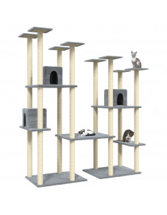 Albero per Gatti con Tiragraffi in Sisal Grigio Chiaro 174 cm 2