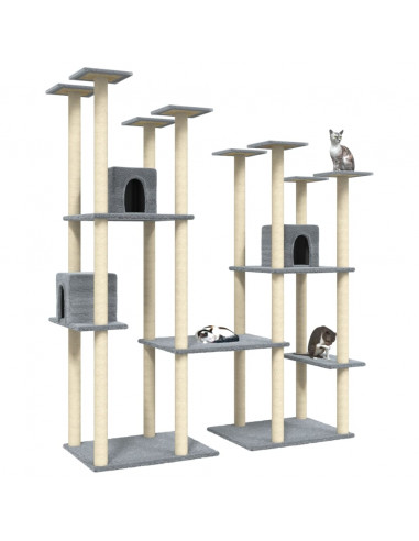 Albero per Gatti con Tiragraffi in Sisal Grigio Chiaro 174 cm