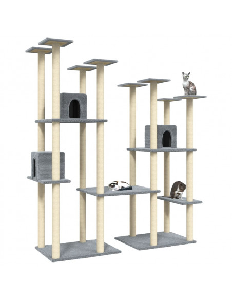 Albero per Gatti con Tiragraffi in Sisal Grigio Chiaro 174 cm