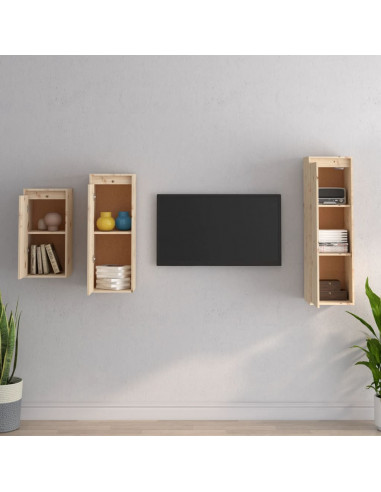 Mobili Porta TV 3 pz in Legno Massello di Pino