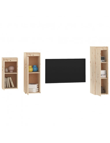 Mobili Porta TV 3 pz in Legno Massello di Pino