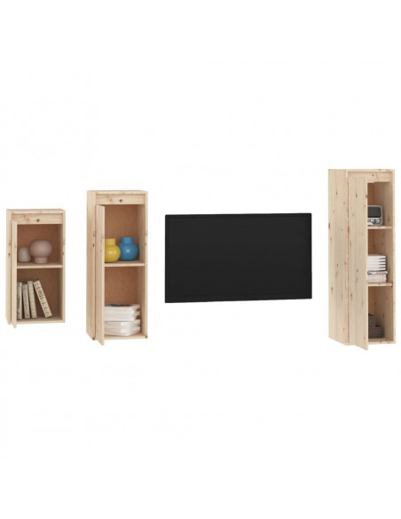 Mobili Porta TV 3 pz in Legno Massello di Pino