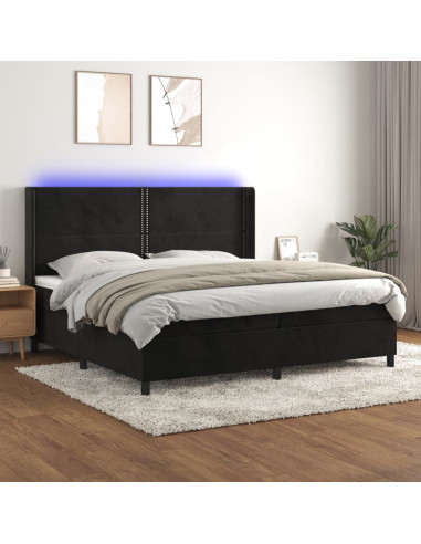 Letto a Molle con Materasso e LED Nero 200x200 cm in Velluto