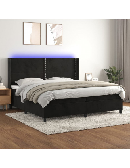Letto a Molle con Materasso e LED Nero 200x200 cm in Velluto
