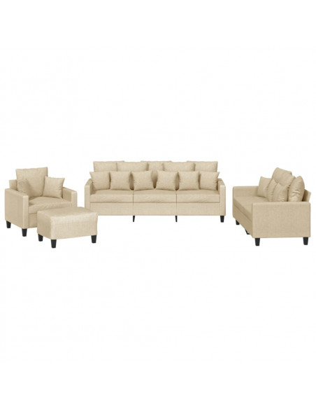 Set Divani 4 pz con Cuscini Crema in Tessuto