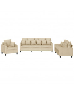 Set Divani 3 pz con Cuscini Crema in Tessuto