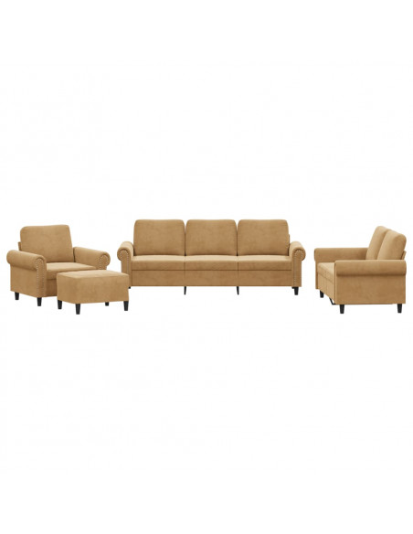 Set di Divani 4 pz con Cuscini Marrone in Velluto