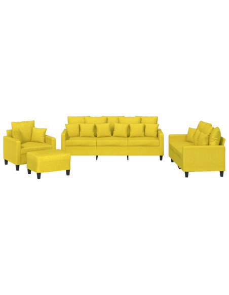 Set di Divani 4 pz con Cuscini Giallo Chiaro in Tessuto Set di Divani 4 pz con Cuscini Giallo Chiaro in Tessuto