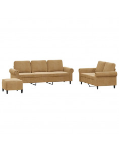 Set di Divani 3 pz con Cuscini Marrone in Velluto