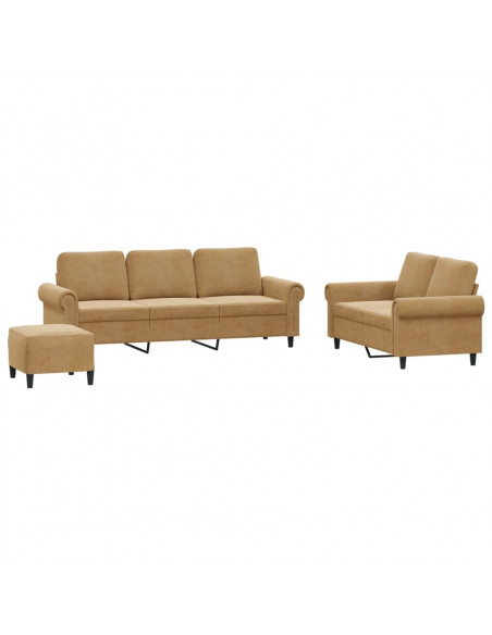 Set di Divani 3 pz con Cuscini Marrone in Velluto