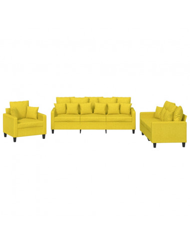 Set di Divani 3 pz con Cuscini Giallo Chiaro in Tessuto