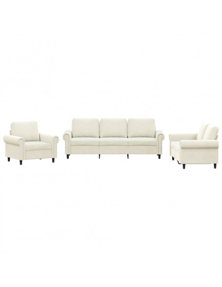 Set di Divani 3 pz con Cuscini Crema in Velluto