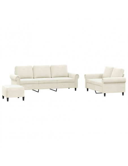 Set di Divani 3 pz con Cuscini Crema in Velluto
