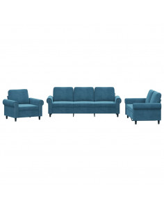 Set di Divani 3 pz con Cuscini Blu in Velluto 2