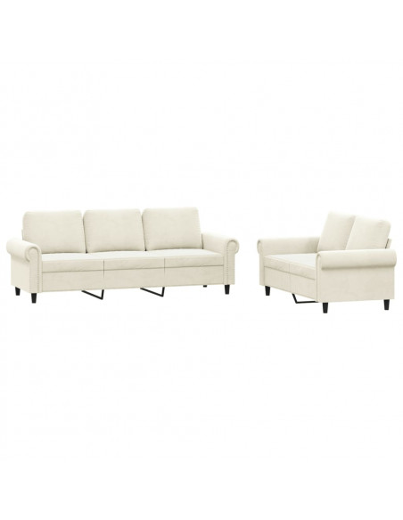 Set di Divani 2 pz con Cuscini Crema in Velluto