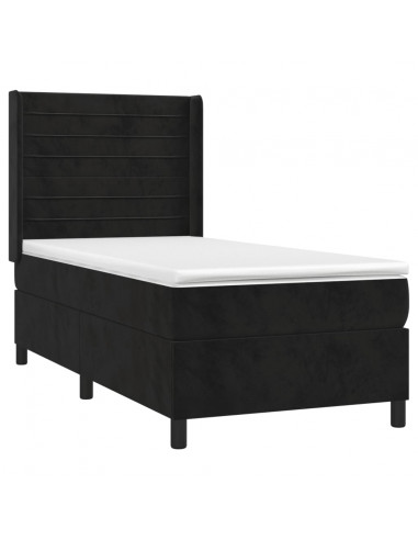 Letto a Molle con Materasso e LED Nero 90x190 cm in Velluto