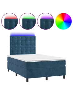 Letto a Molle con Materasso e LED Blu Scuro 120x200cm