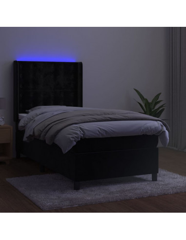 Letto a Molle con Materasso e LED Nero 80x200 cm in Velluto