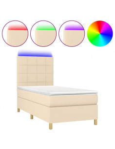Letto a Molle con Materasso e LED Crema 90x190 cm in Tessuto