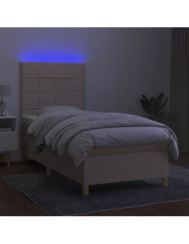 Letto a Molle con Materasso e LED Crema 90x190 cm in Tessuto