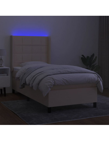 Letto a Molle con Materasso e LED Crema 100x200cm in Tessuto
