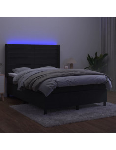 Letto a Molle con Materasso e LED Nero 140x190 cm in Velluto 2