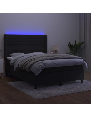Letto a Molle con Materasso e LED Nero 140x190 cm in Velluto