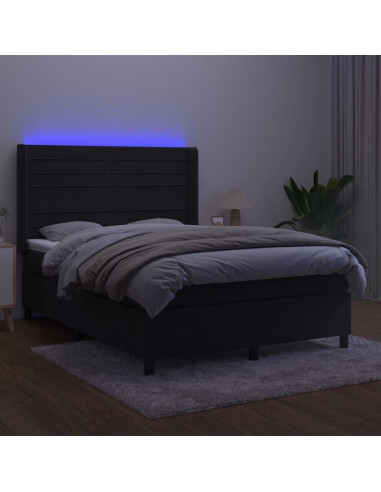 Letto a Molle con Materasso e LED Nero 140x200 cm in Velluto