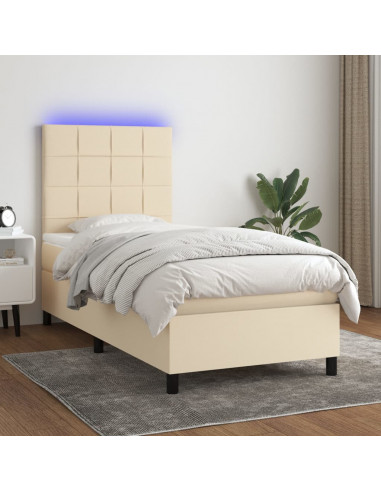 Letto a Molle con Materasso e LED Crema 90x190 cm in Tessuto