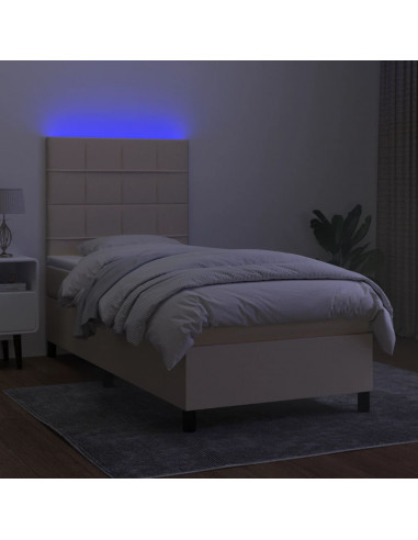 Letto a Molle con Materasso e LED Crema 100x200cm in Tessuto
