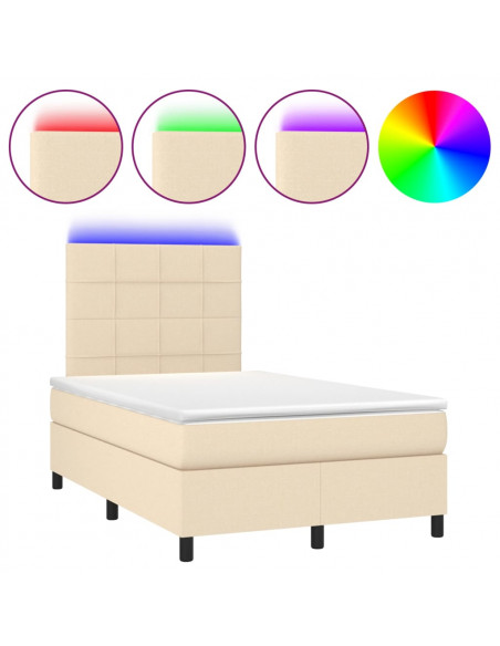 Letto a Molle con Materasso e LED Crema 120x200cm in Tessuto