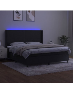 Letto a Molle con Materasso e LED Nero 160x200 cm in Velluto 2
