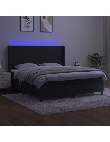 Letto a Molle con Materasso e LED Nero 160x200 cm in Velluto