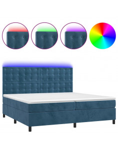 Letto a Molle con Materasso e LED Blu Scuro 200x200 cm