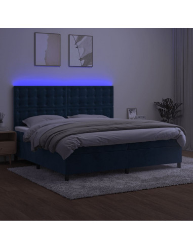 Letto a Molle con Materasso e LED Blu Scuro 200x200 cm