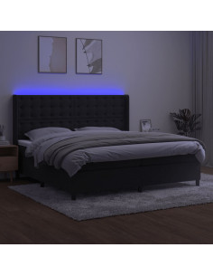 Letto a Molle con Materasso e LED Nero 200x200 cm in Velluto 2