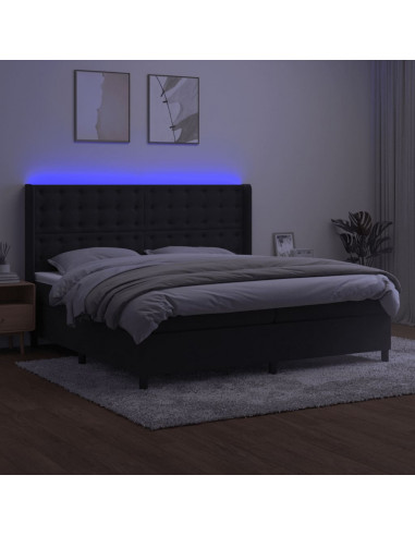 Letto a Molle con Materasso e LED Nero 200x200 cm in Velluto
