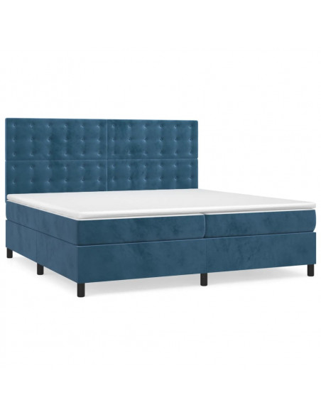 Giroletto a Molle con Materasso Blu Scuro 200x200 cm in Velluto