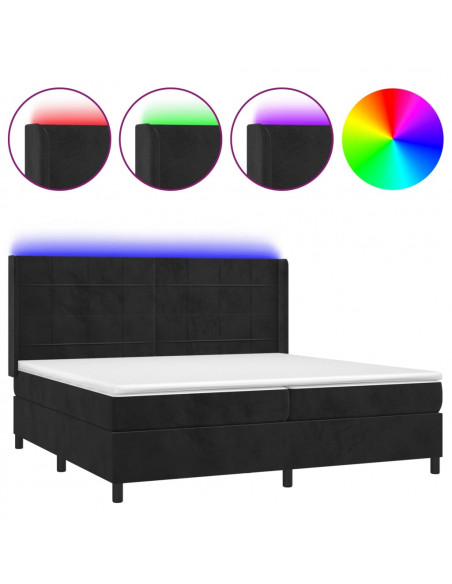 Letto a Molle con Materasso e LED Nero 200x200 cm in Velluto